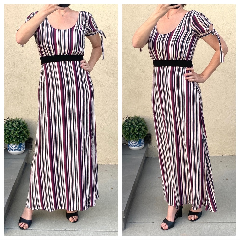 ROW A maxi dress striped stretchy gown long black white tall full length costume